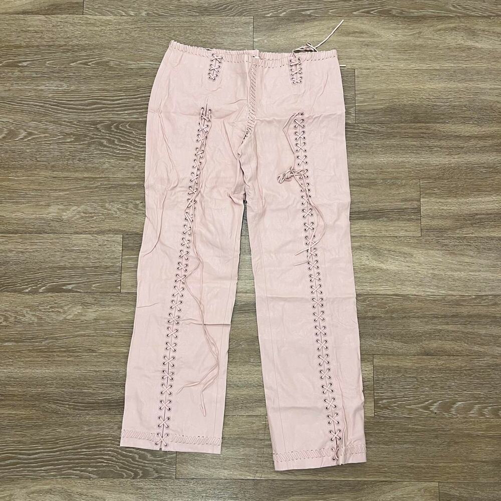 HOUSE OF CB 'Elliot' Peach Vegan Leather Lace Up Trousers